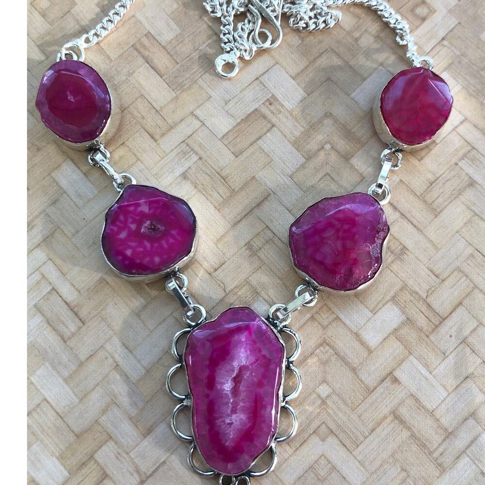 Handcrafted Pink Agate Statement Necklace